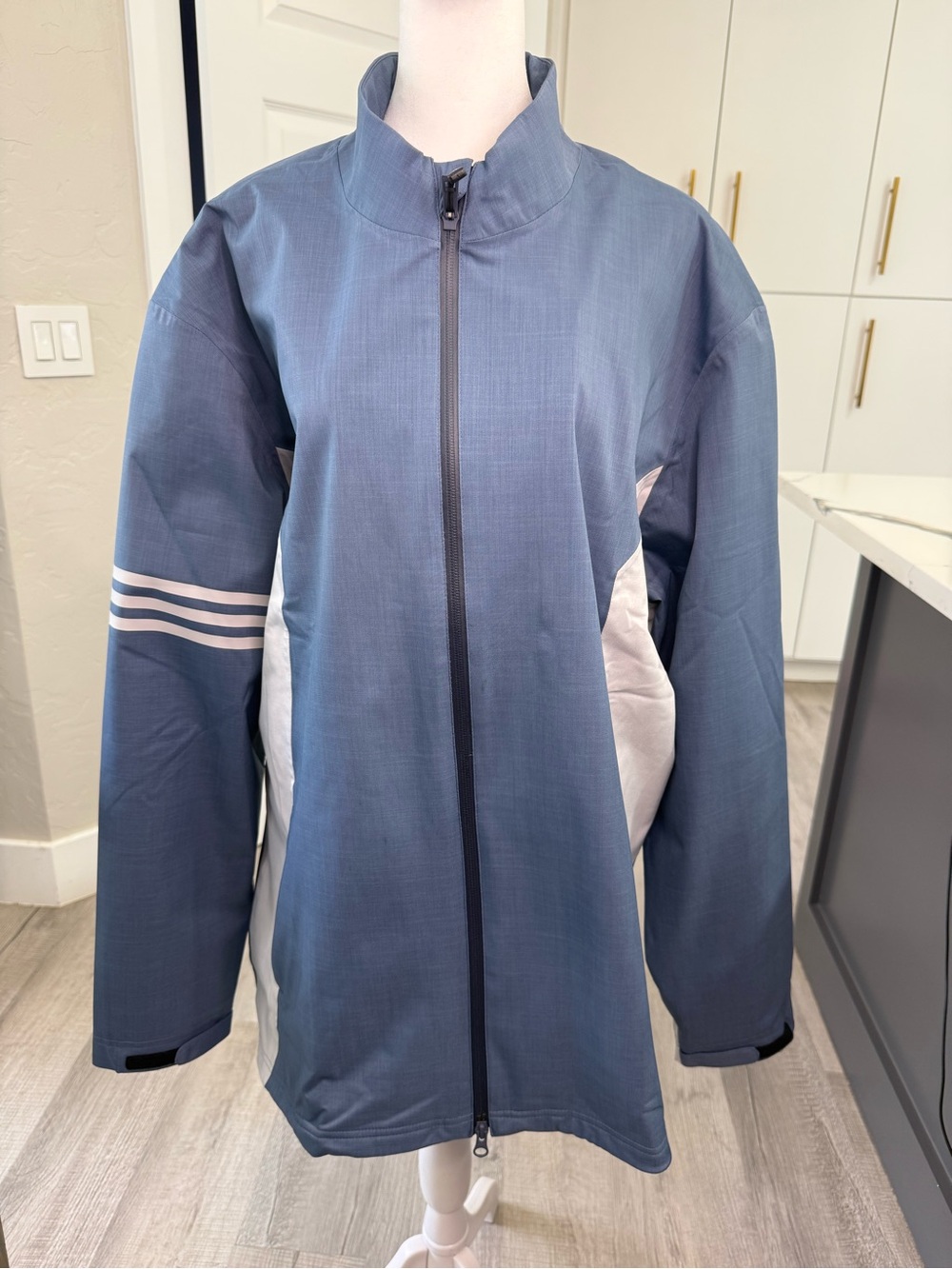 Adidas Golf Climaproof Jacket Mens XL Blue Full Zip Windbreaker Rain Coat 3 Stri